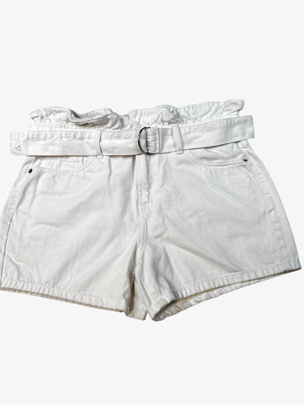 Hidden Jeans Paperbag Waist White Denim Shorts Belted Size M Summer High Rise